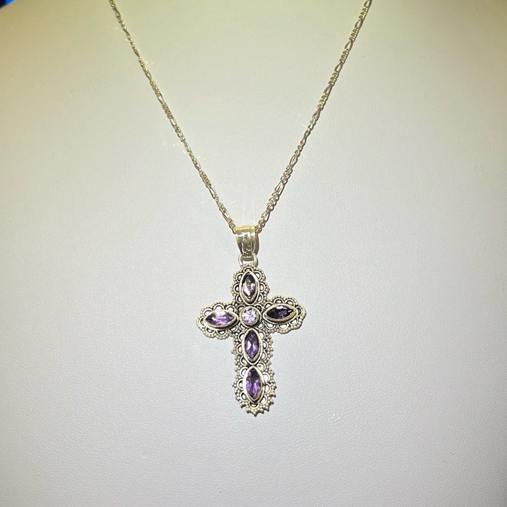 Genuine Amethyst Sterling silver cross pendant
